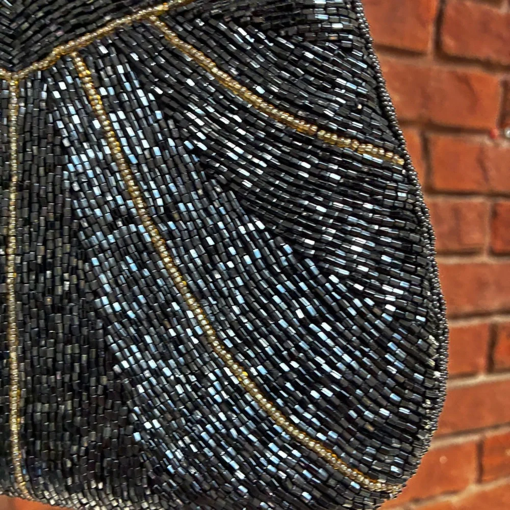 Henry Birks Vintage Beaded Evening Bag Black Hand-Beaded Purse Formal Cocktail - Picture 5 of 16